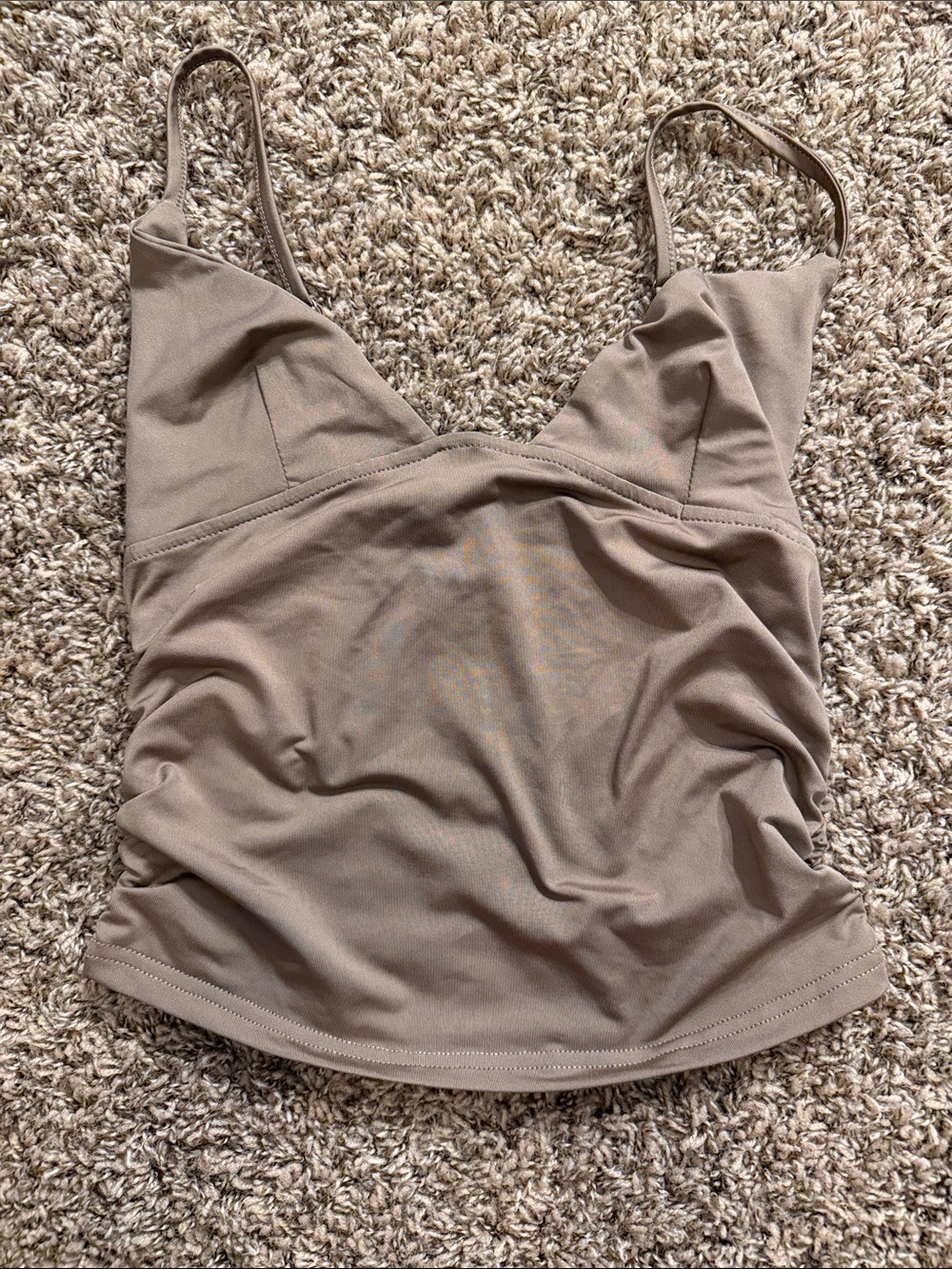 Source Unknown Taupe Crop Cami with V-Neck and Thin Straps